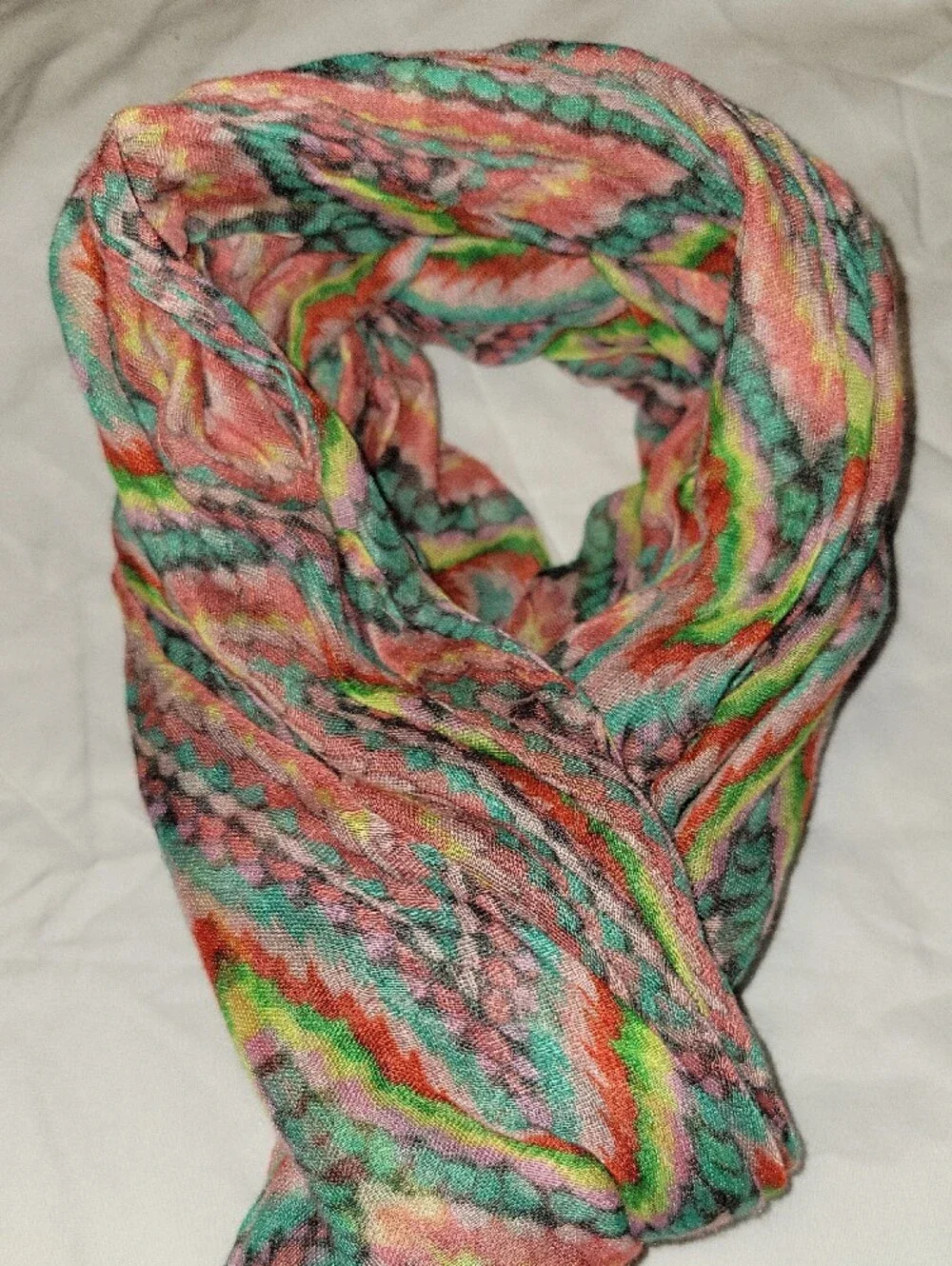 Multi-Color Woven Women's Infinity Scarf - Pink & Green Pattern